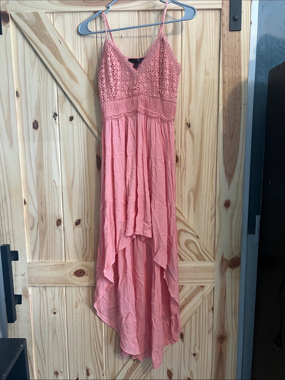 Crochet Bodice High-Low Dress in Dusty Pink